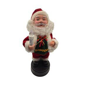 Vintage Santa Claus Animated Figurine With Light-Up Candle Musical Jingle Bells